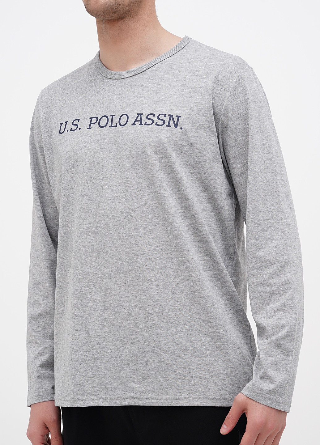 Лонгслів U.S. Polo Assn. меланж сірий домашні трикотаж, бавовна