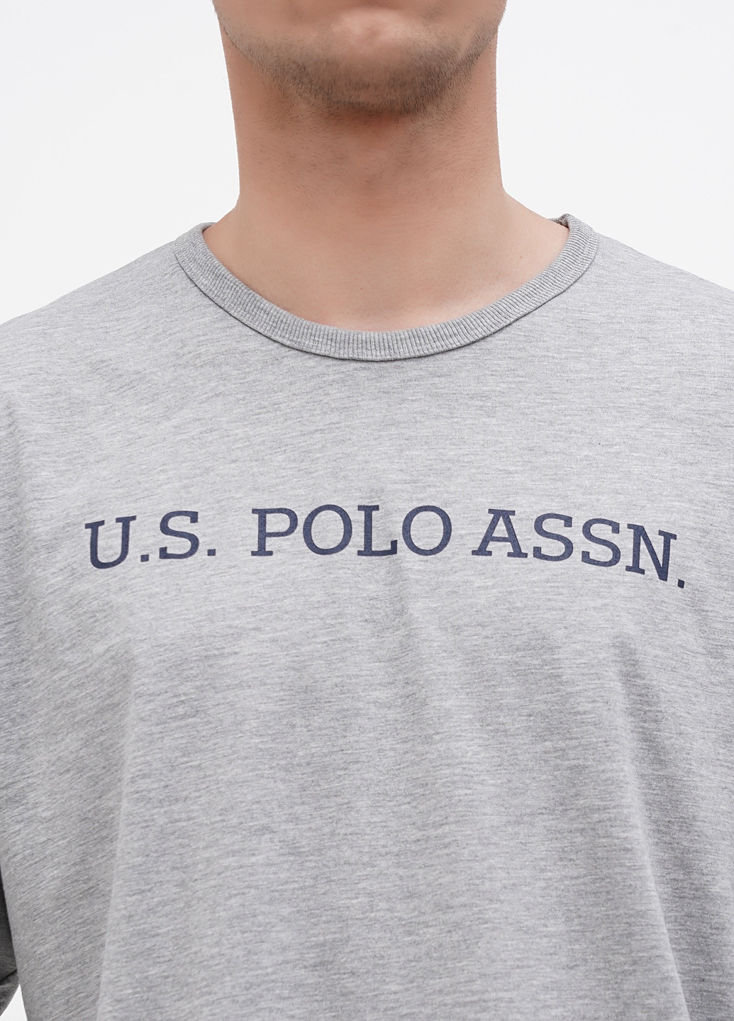 Лонгслів U.S. Polo Assn. меланж сірий домашні трикотаж, бавовна