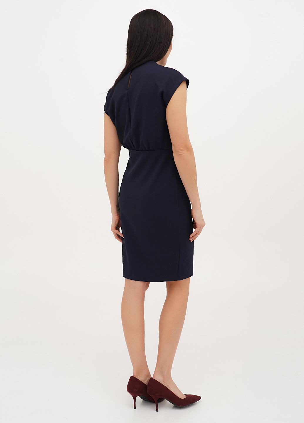 Темно-синее деловое, кэжуал платье футляр No Brand однотонное