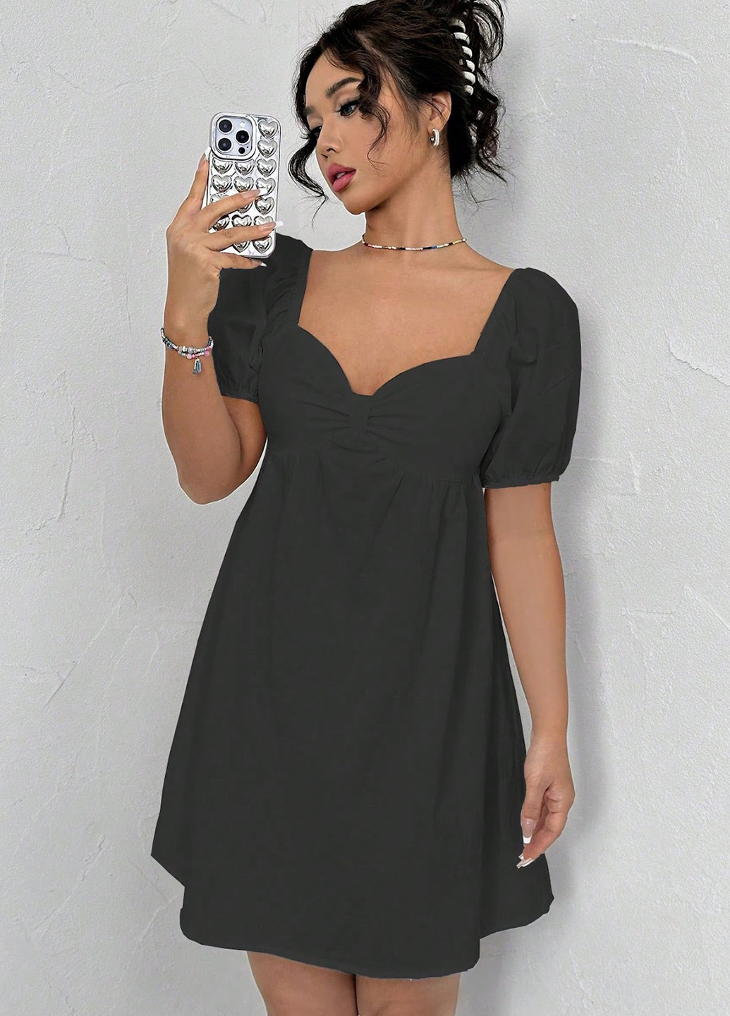 Черное кэжуал платье клеш SHEIN однотонное