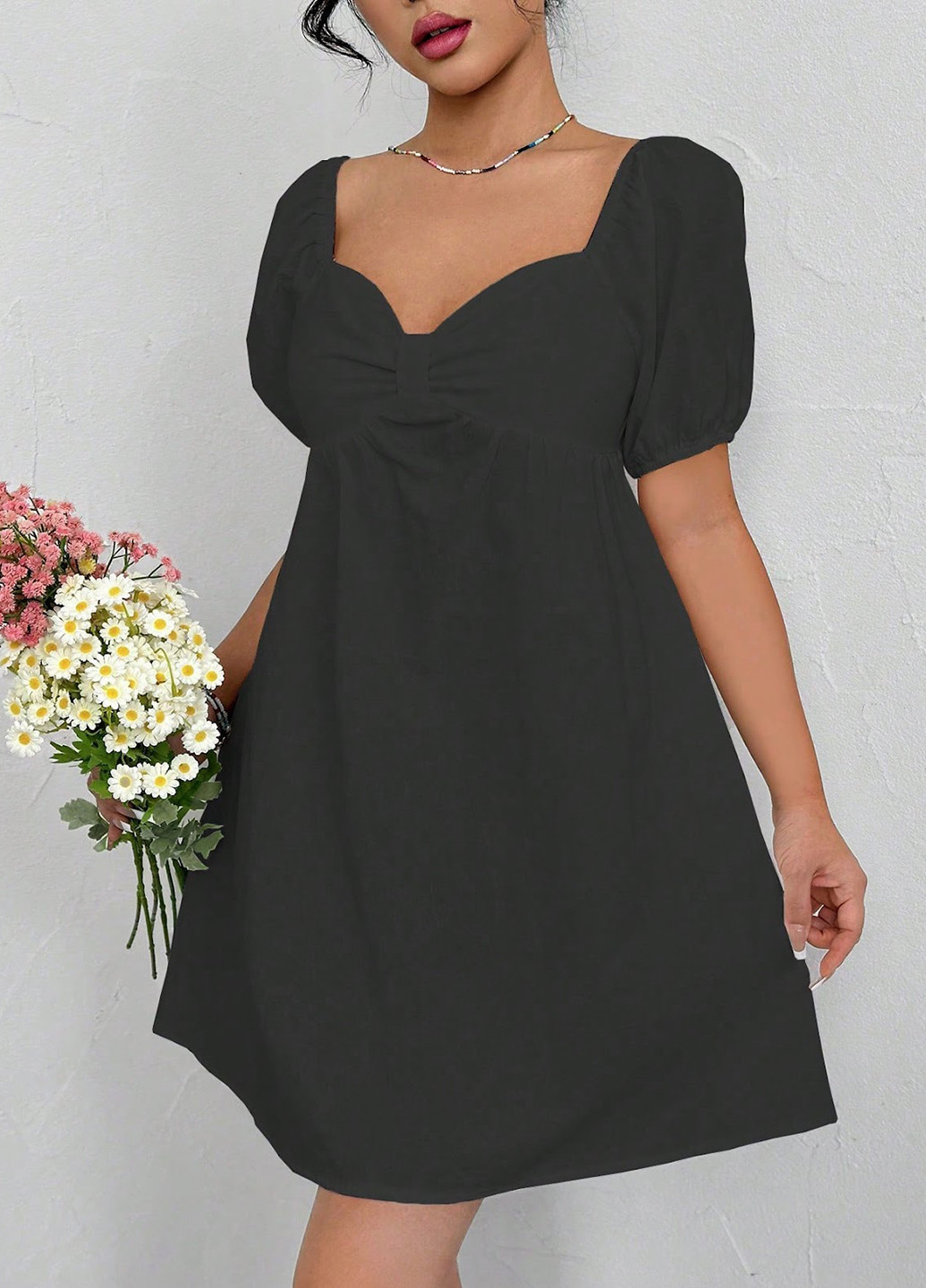 Черное кэжуал платье клеш SHEIN однотонное