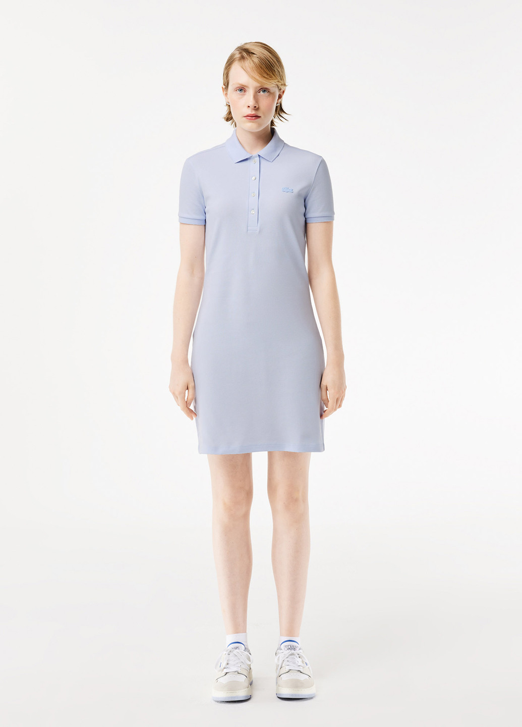 Светло-голубое кэжуал, спортивное платье поло Lacoste однотонное