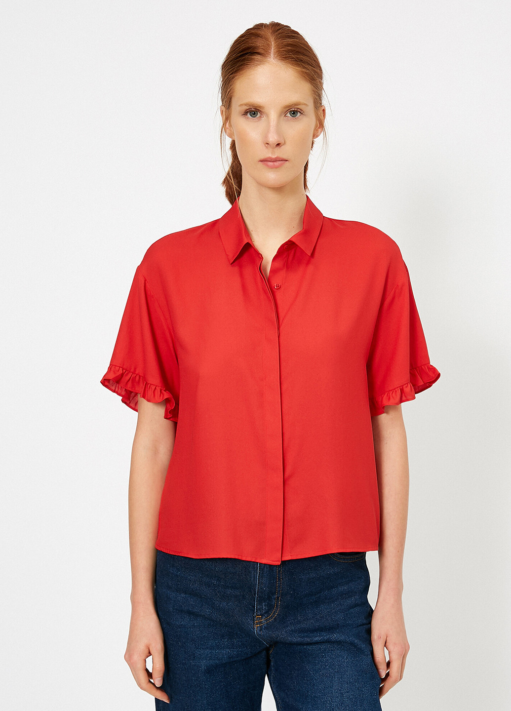 Красная кэжуал рубашка однотонная KOTON