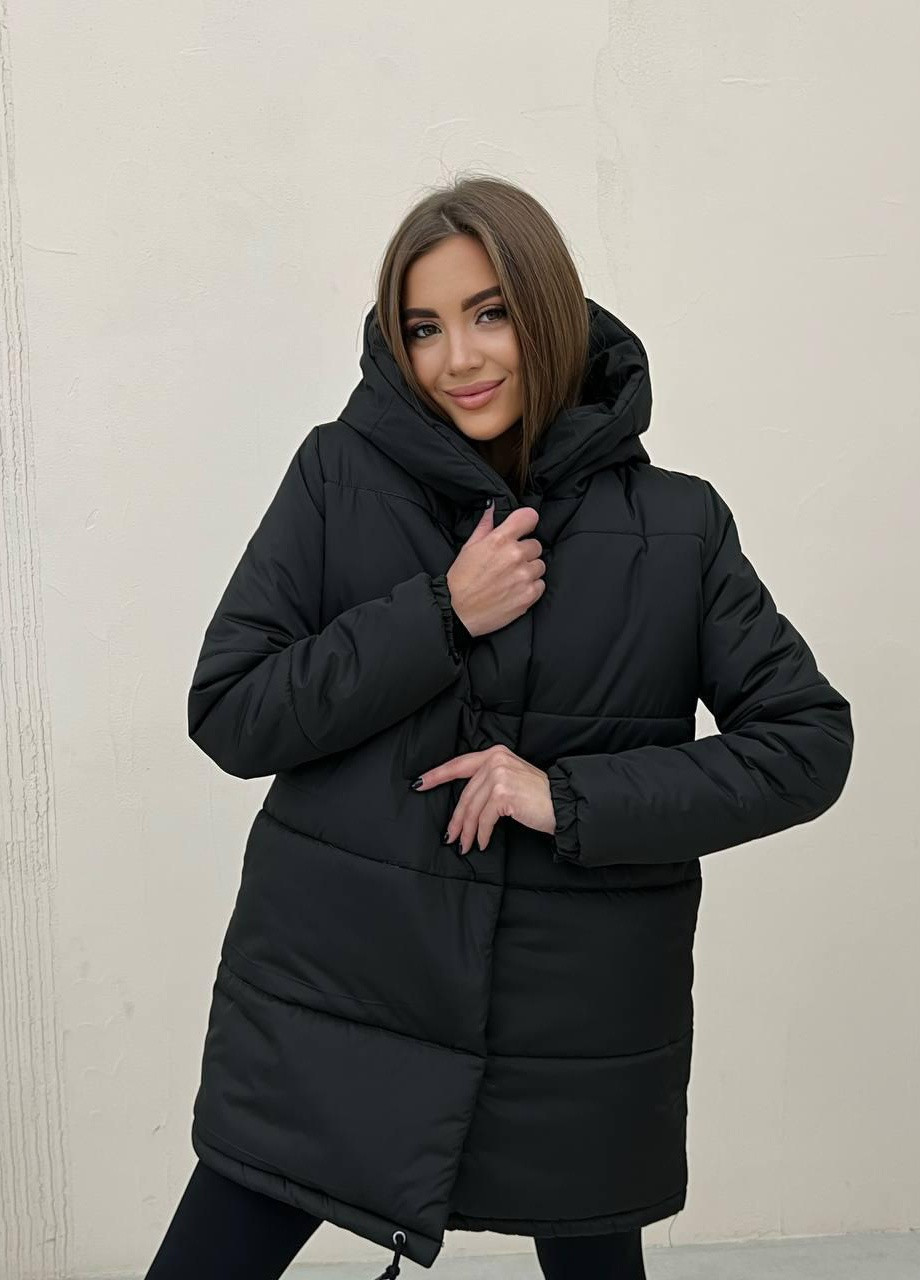 Черная женская зимний пуховик плащевка s м l (42 44 46) куртка зимняя демисезонная черная No Brand