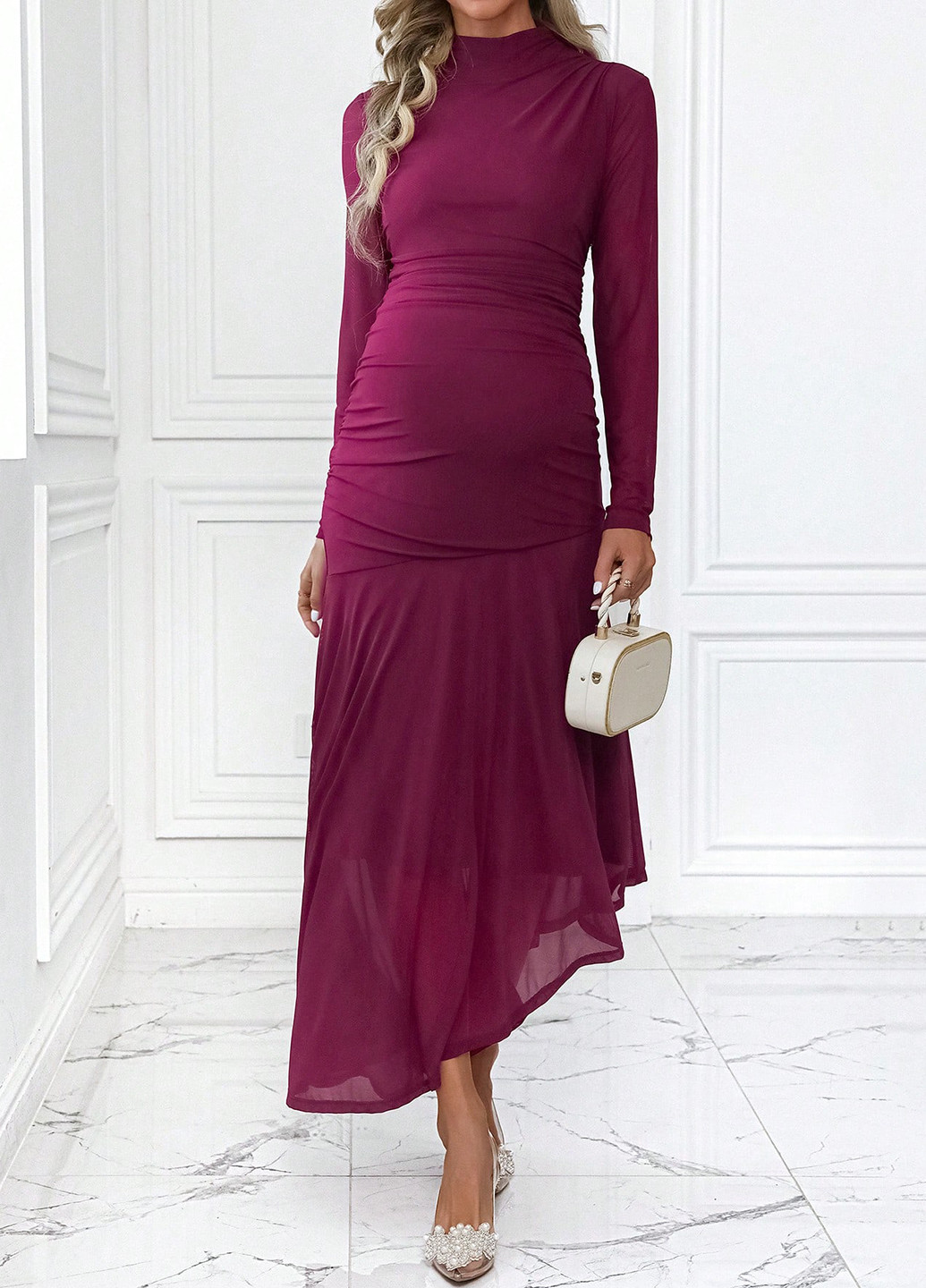 Темно-рожева святковий, вечірня сукня для вагітних сукня-водолазка, а-силует SHEIN однотонна