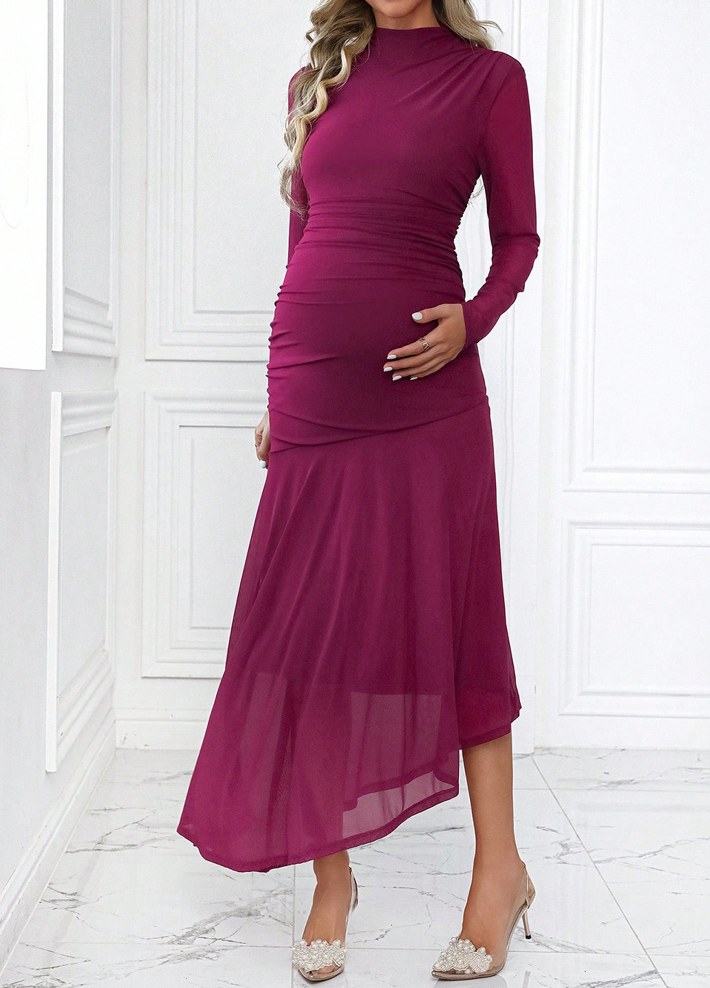 Темно-рожева святковий, вечірня сукня для вагітних сукня-водолазка, а-силует SHEIN однотонна
