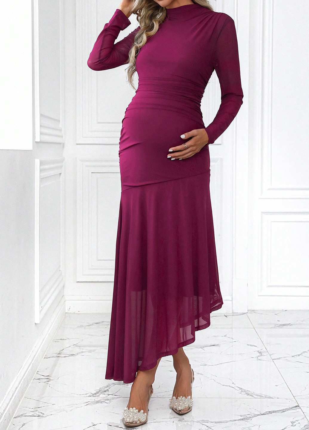 Темно-рожева святковий, вечірня сукня для вагітних сукня-водолазка, а-силует SHEIN однотонна