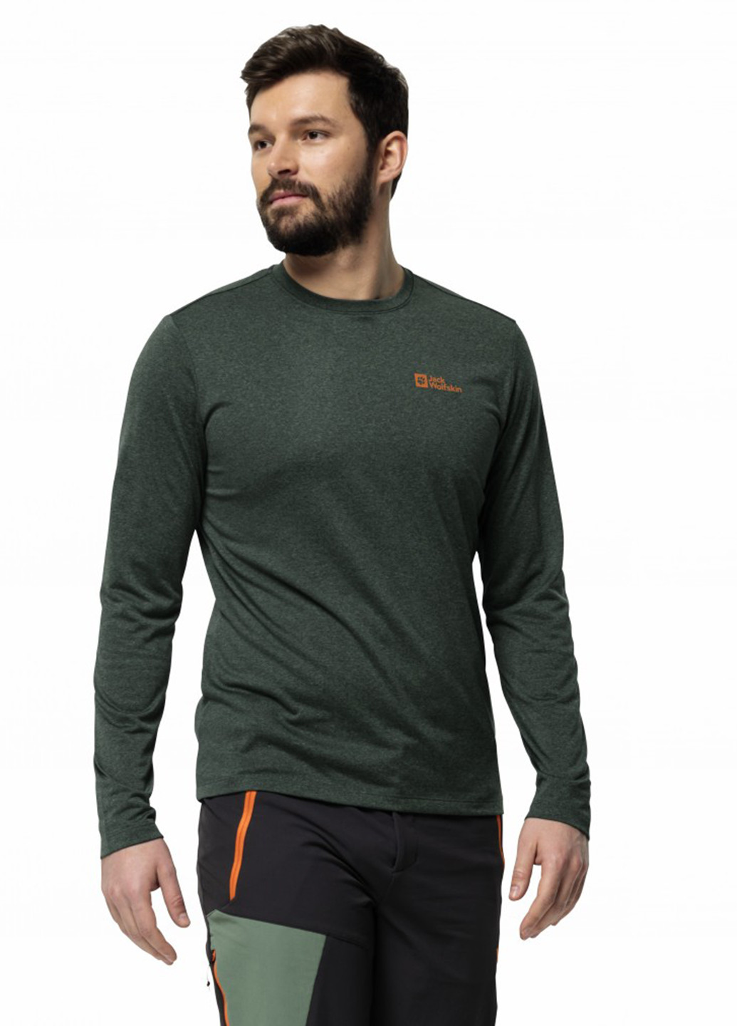 Лонгслів Jack Wolfskin SKY THERMAL L/S M напис сіро-зелений спортивні, кежуали поліестер, трикотаж