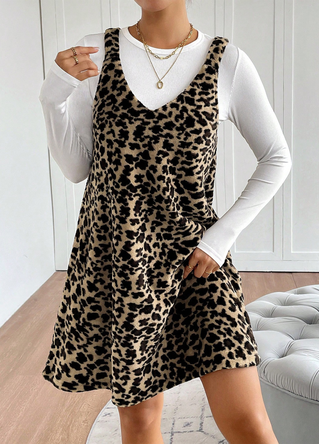 Демисезонный женский сарафан SHEIN леопардовый