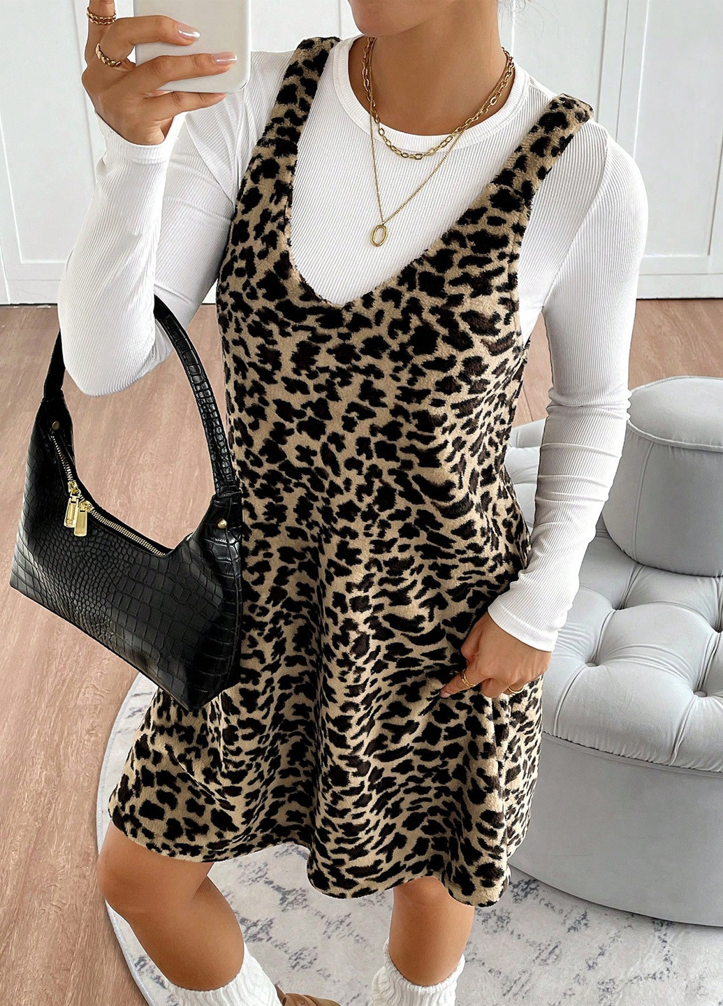 Демисезонный женский сарафан SHEIN леопардовый