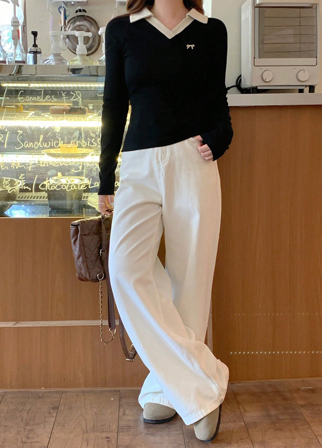 Черная женская футболка-поло SHEIN колор блок