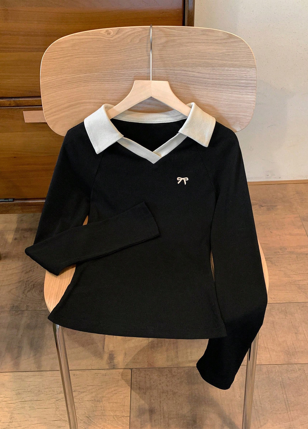 Черная женская футболка-поло SHEIN колор блок