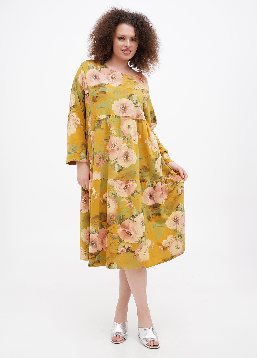 Гірчична кежуал сукня оверсайз Made in Italy з квітковим принтом