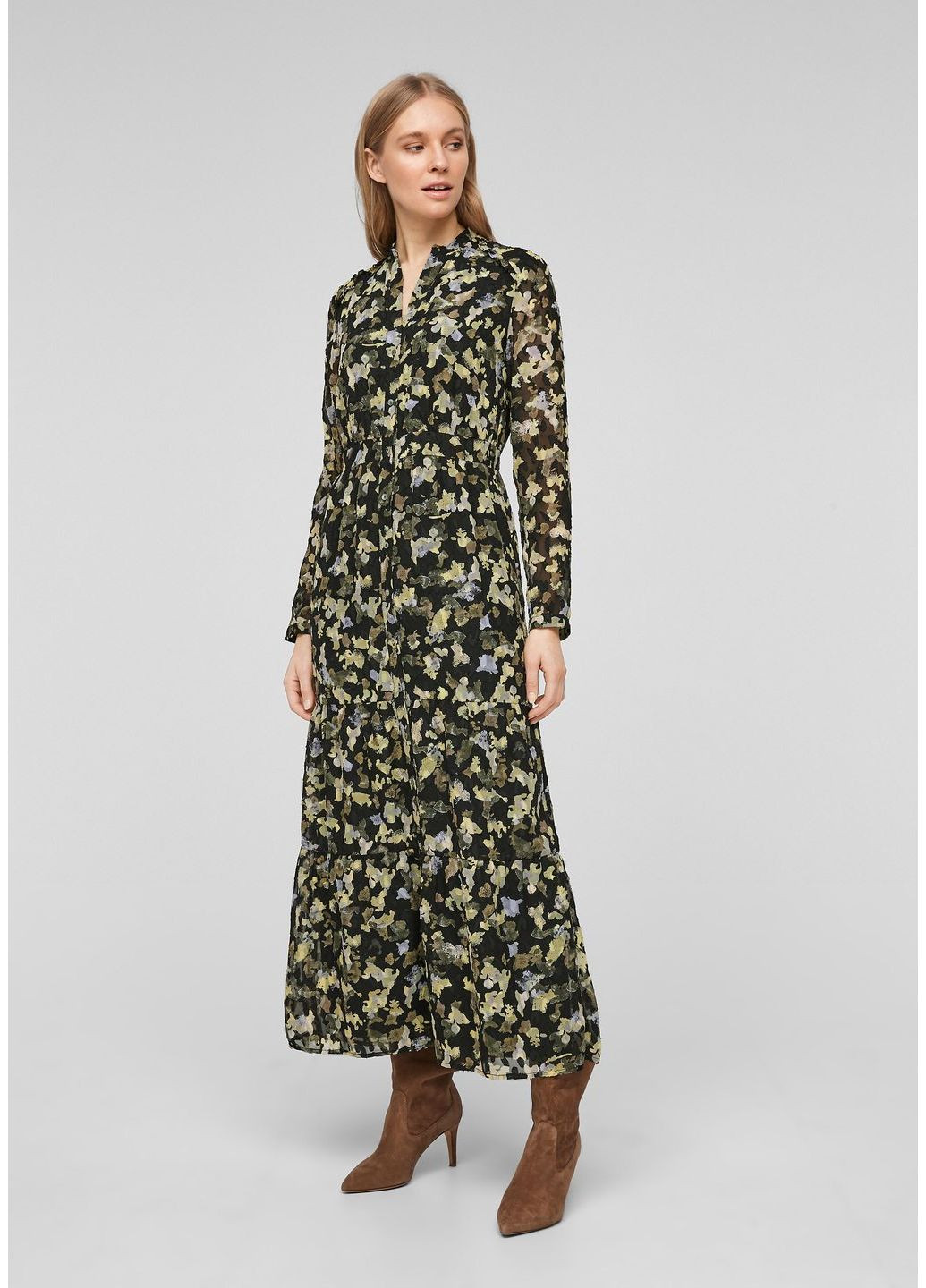 Оливковое (хаки) кэжуал платье S.Oliver с абстрактным узором