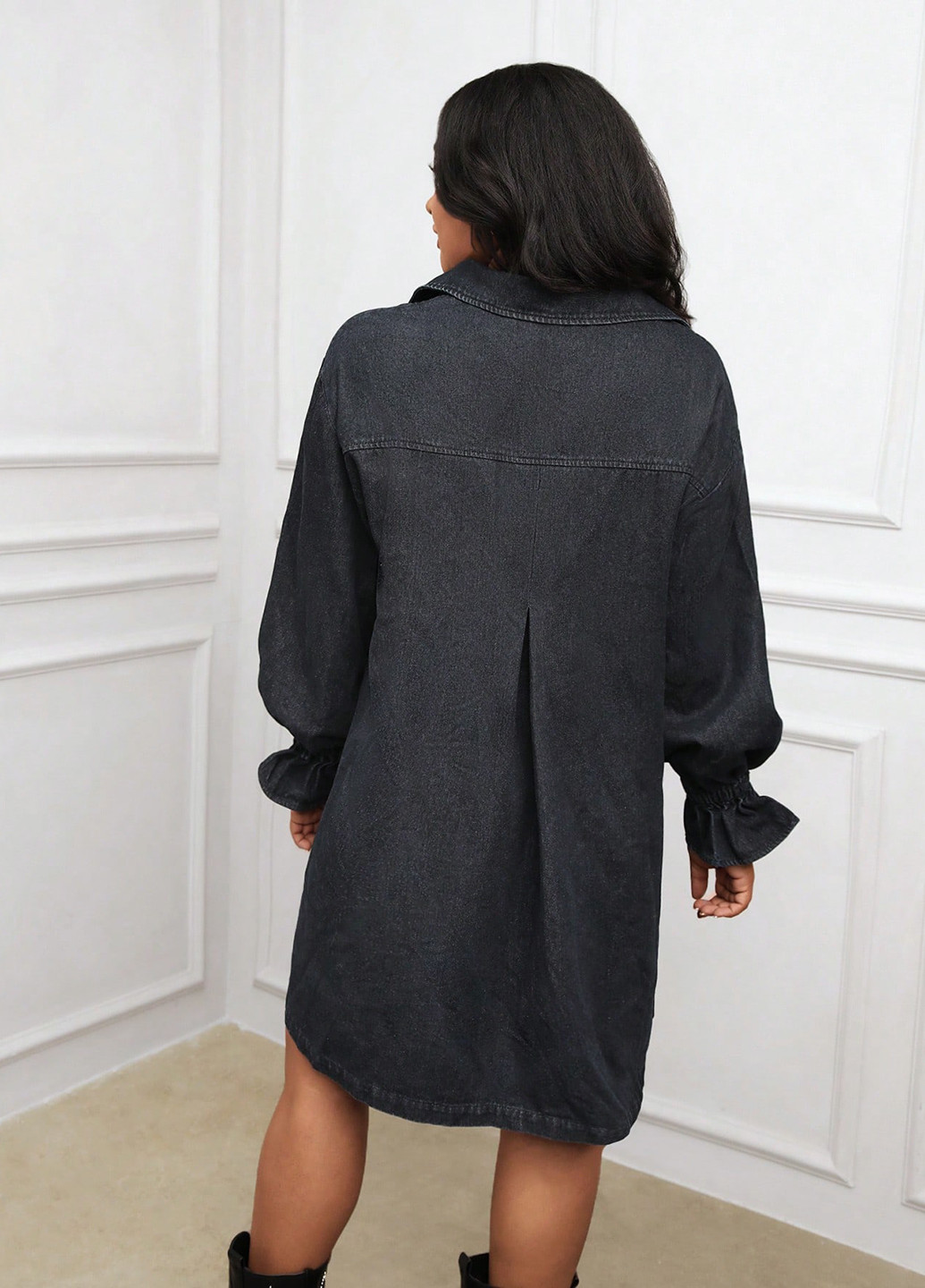 Темно-серое джинсовое, кэжуал платье рубашка SHEIN однотонное
