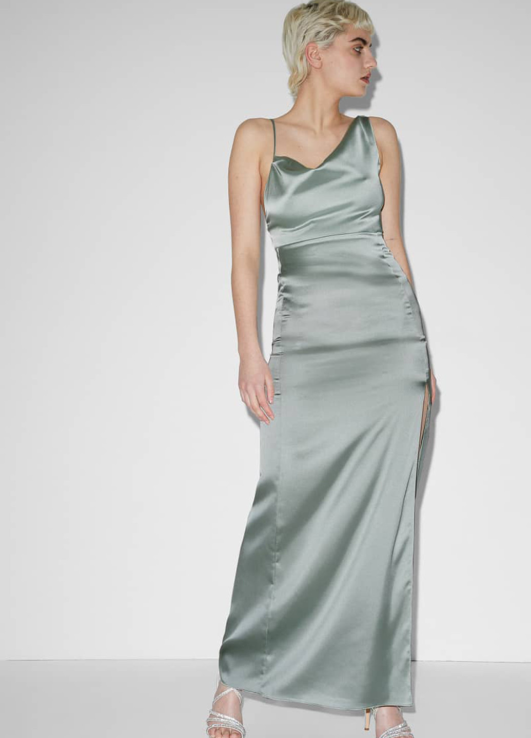 Сіро-зелена вечірня сукня сукня-комбінація C&A однотонна