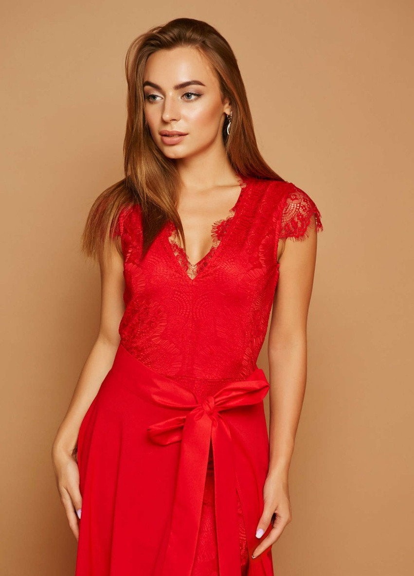 Красное вечернее платье а-силуэт, с юбкой-солнце, футляр FashionYouWant однотонное