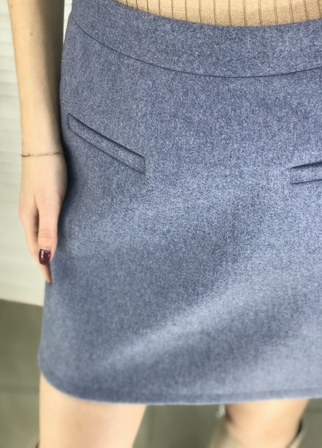 Серо-синяя кэжуал однотонная юбка Guseva Wear а-силуэта (трапеция)