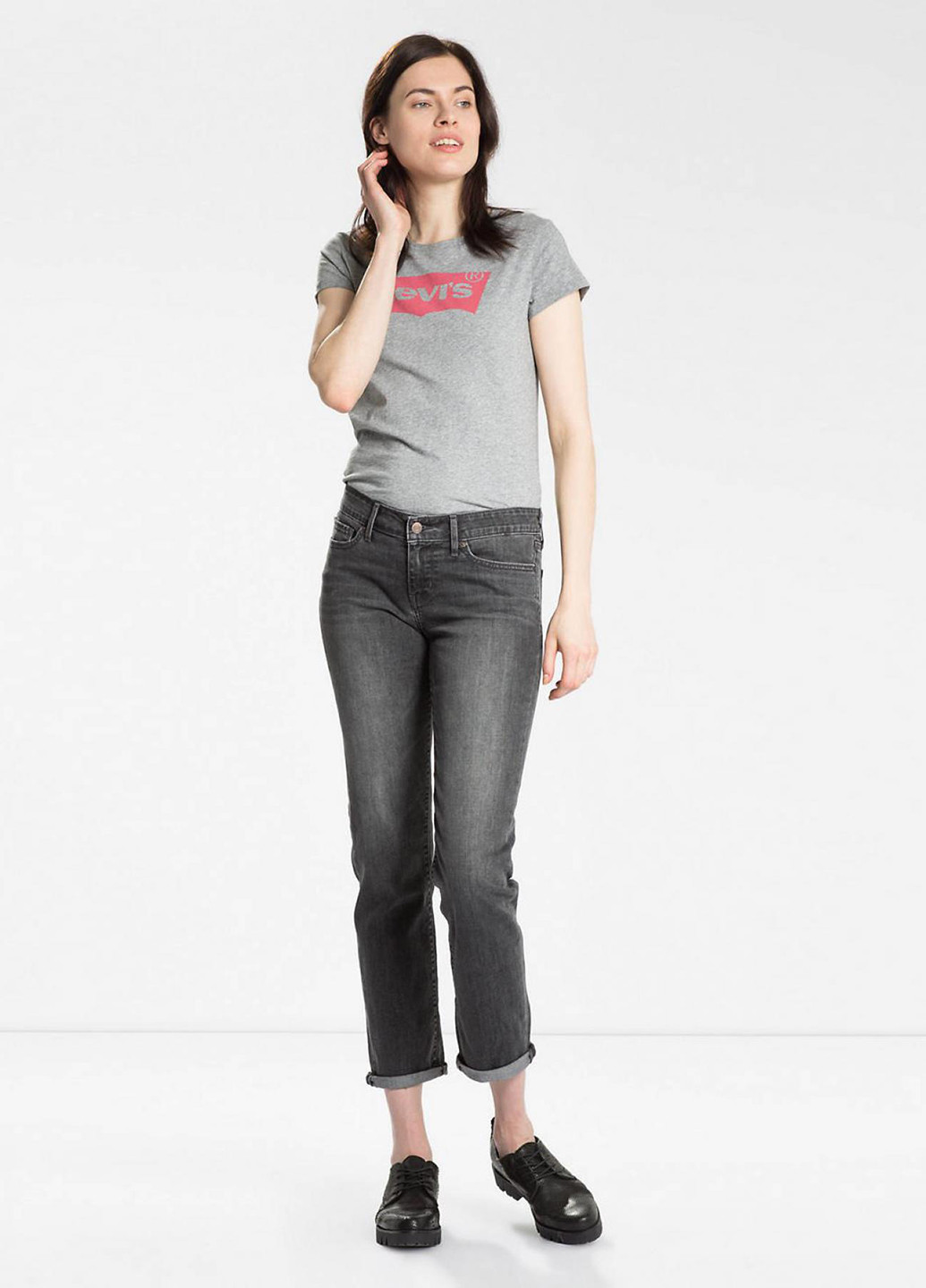 Джинси Levis прямі однотонні темно-сірі джинсові бавовна