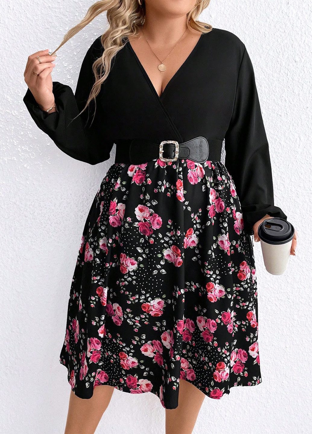Черное кэжуал платье клеш SHEIN розы