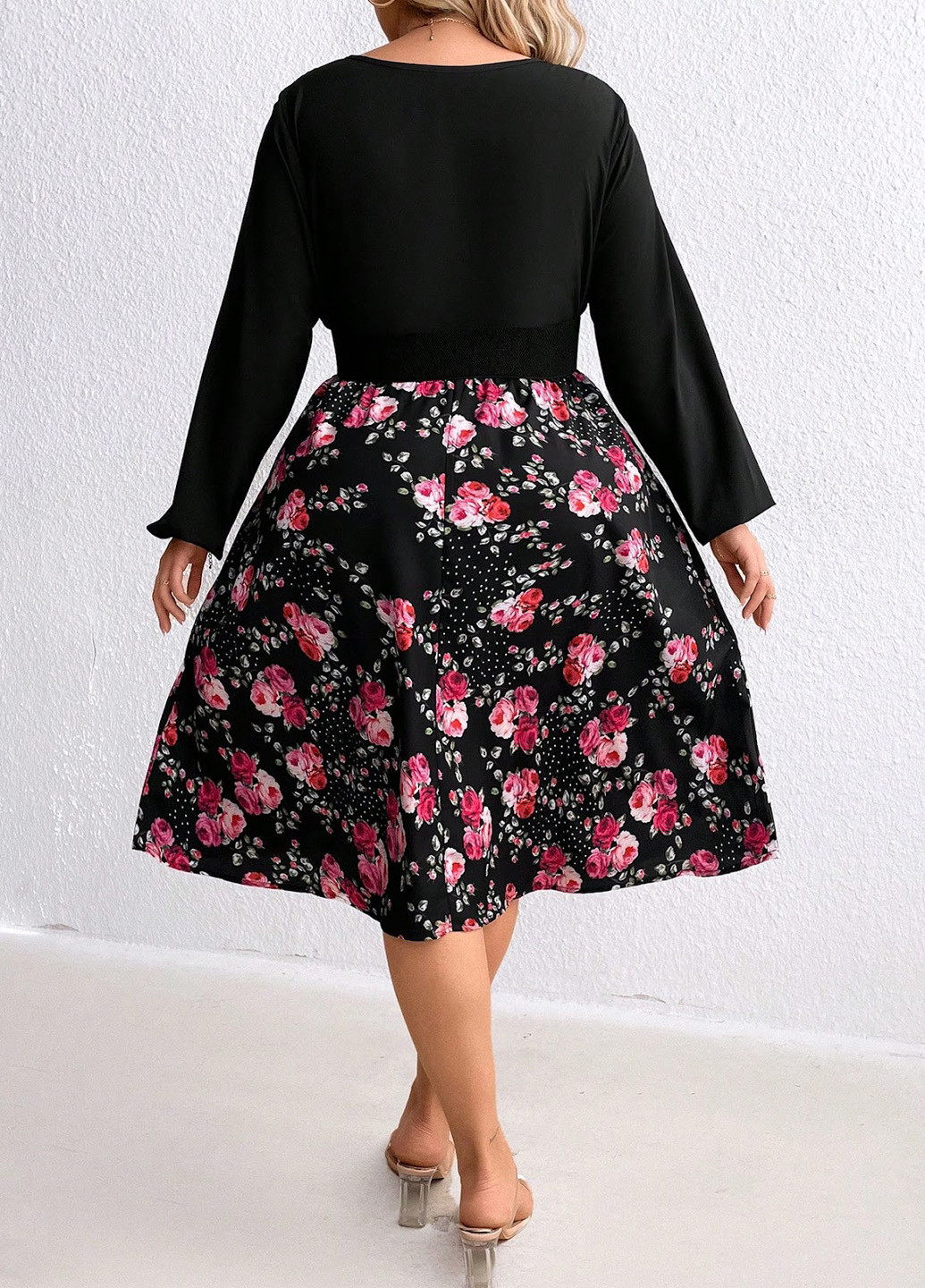 Черное кэжуал платье клеш SHEIN розы