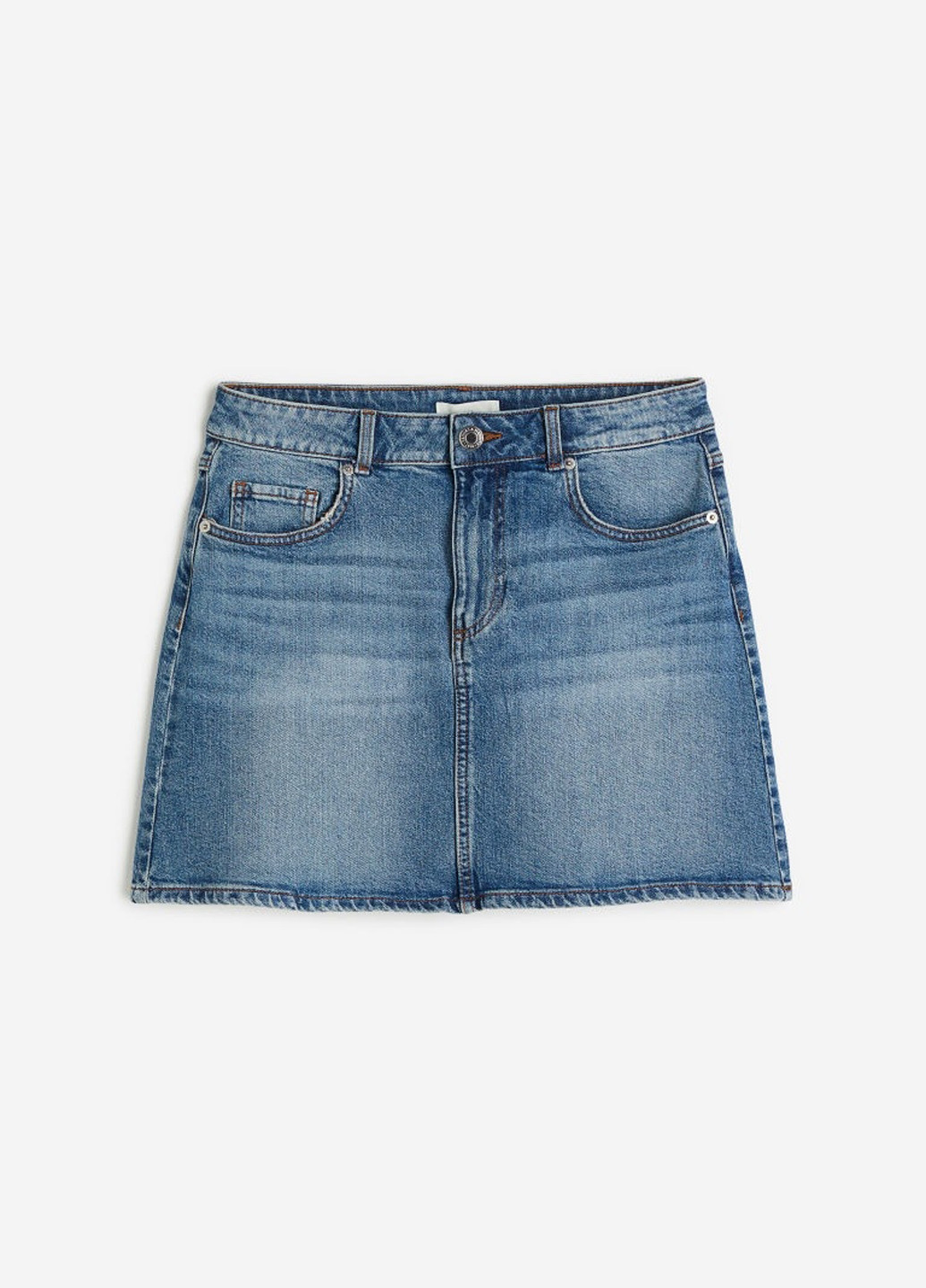 Синяя джинсовая однотонная юбка H&M а-силуэта (трапеция)