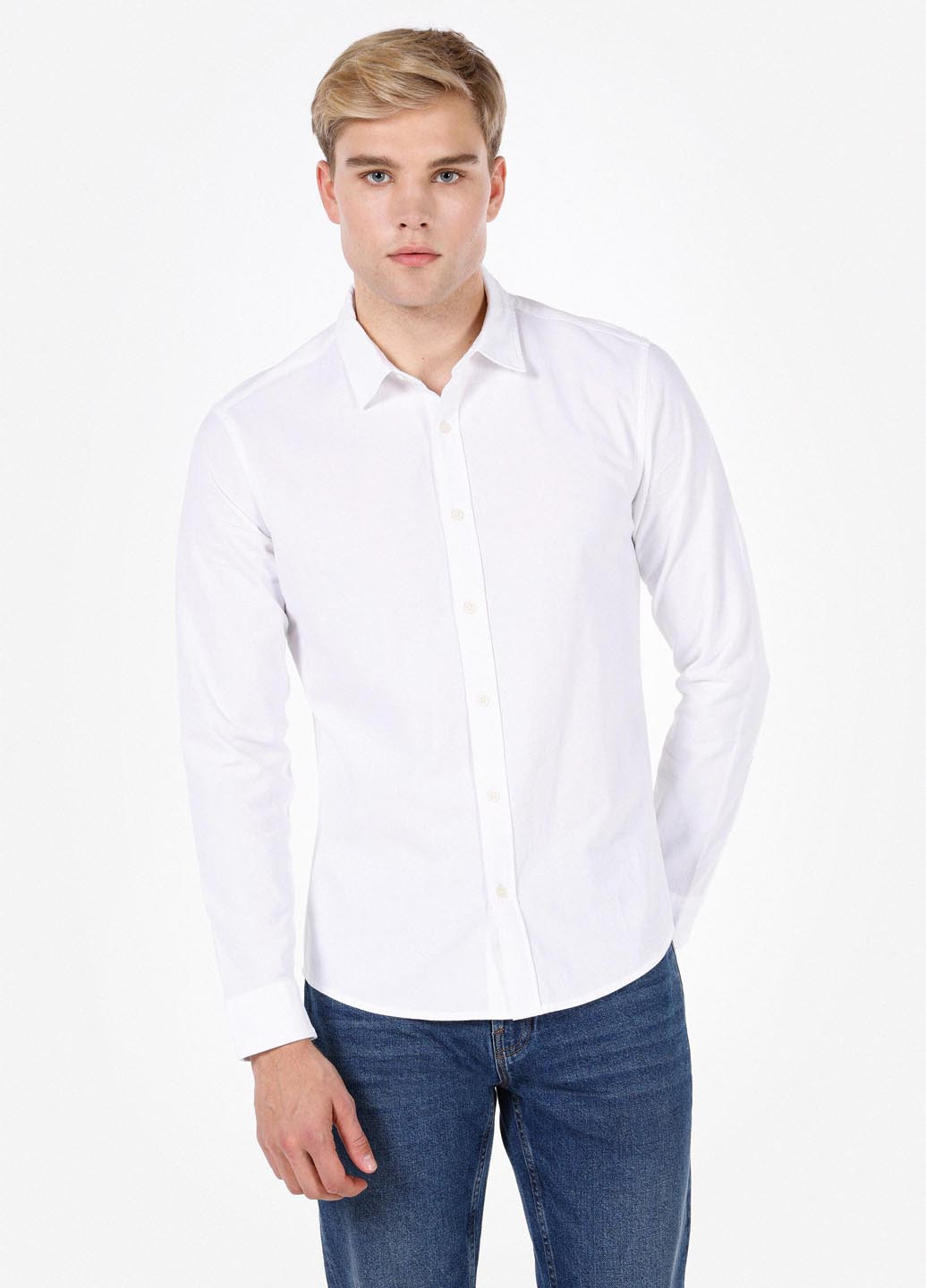 Белая классическая, кэжуал рубашка однотонная Colin's