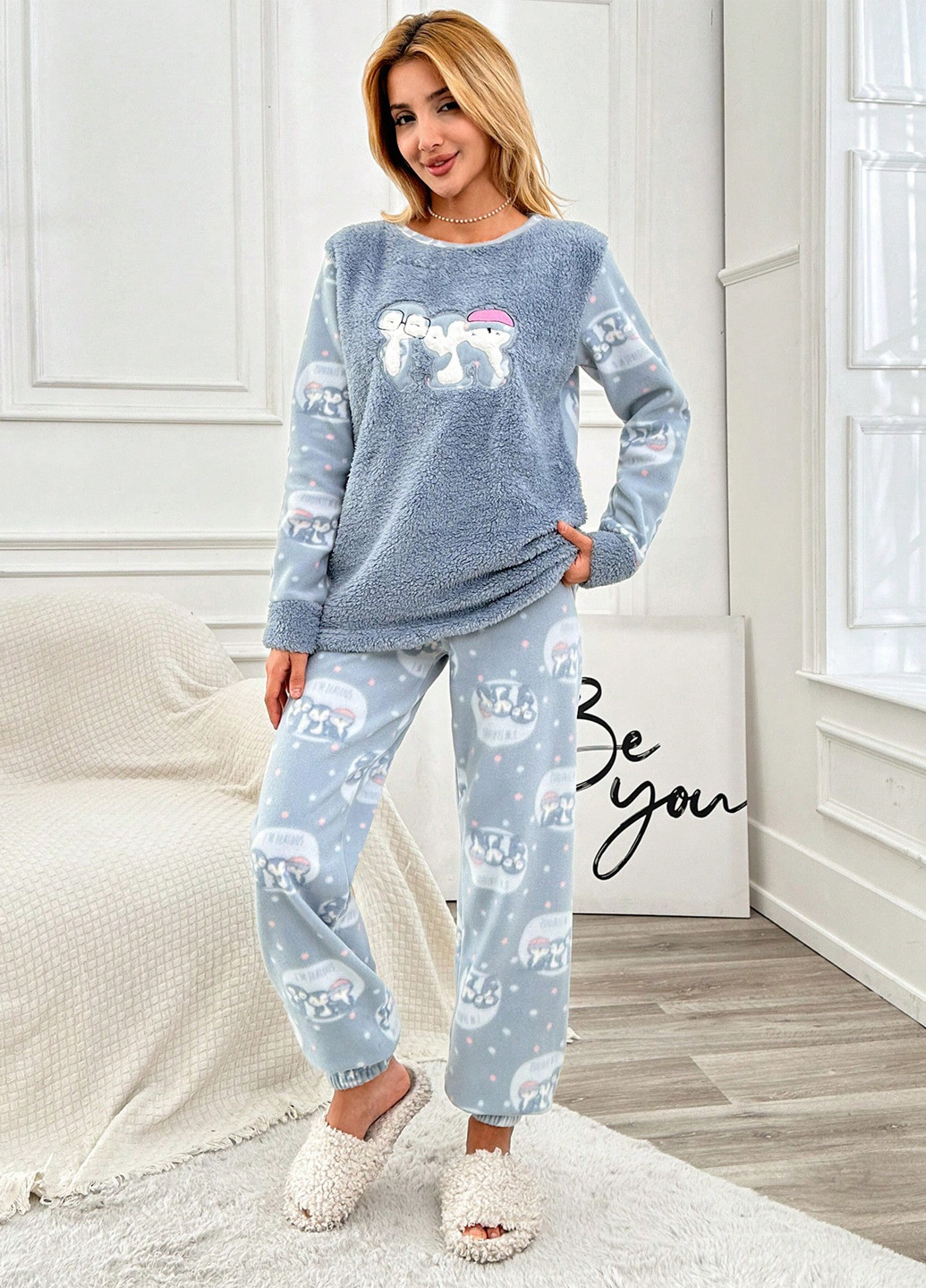Серая всесезон пижама (лонгслив, брюки) лонгслив + брюки SHEIN