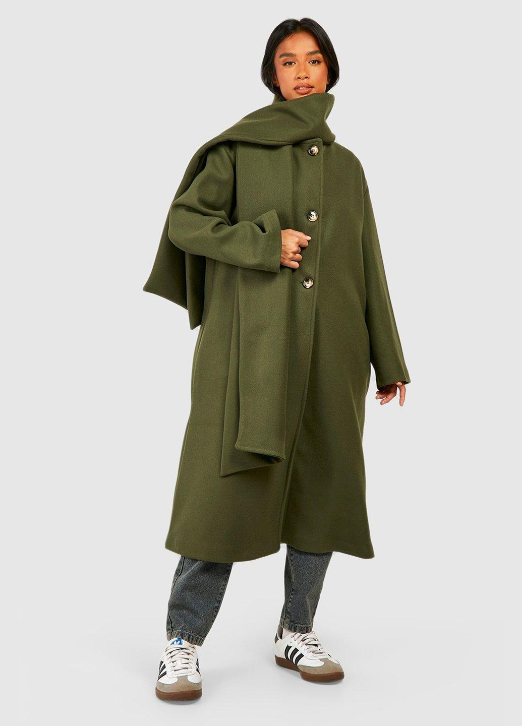 Оливкове (хакі) демісезонне Пальто однобортне Boohoo