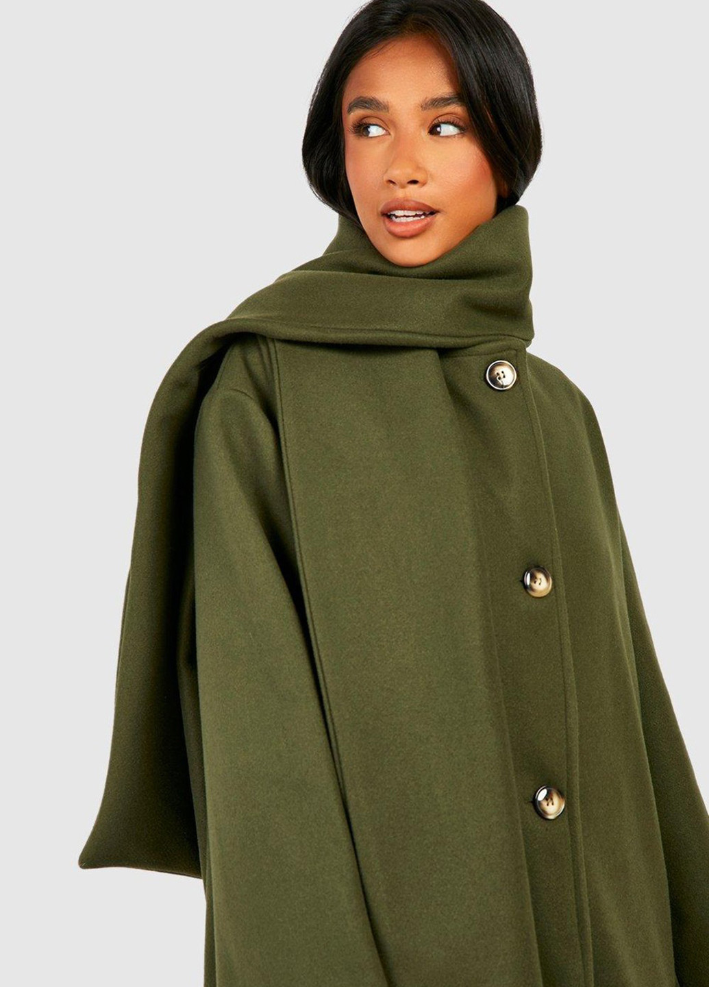 Оливкове (хакі) демісезонне Пальто однобортне Boohoo