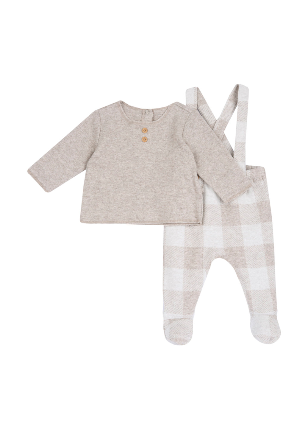 Серо-бежевый демисезонный комплект (лонгслив, ползунки) Chicco