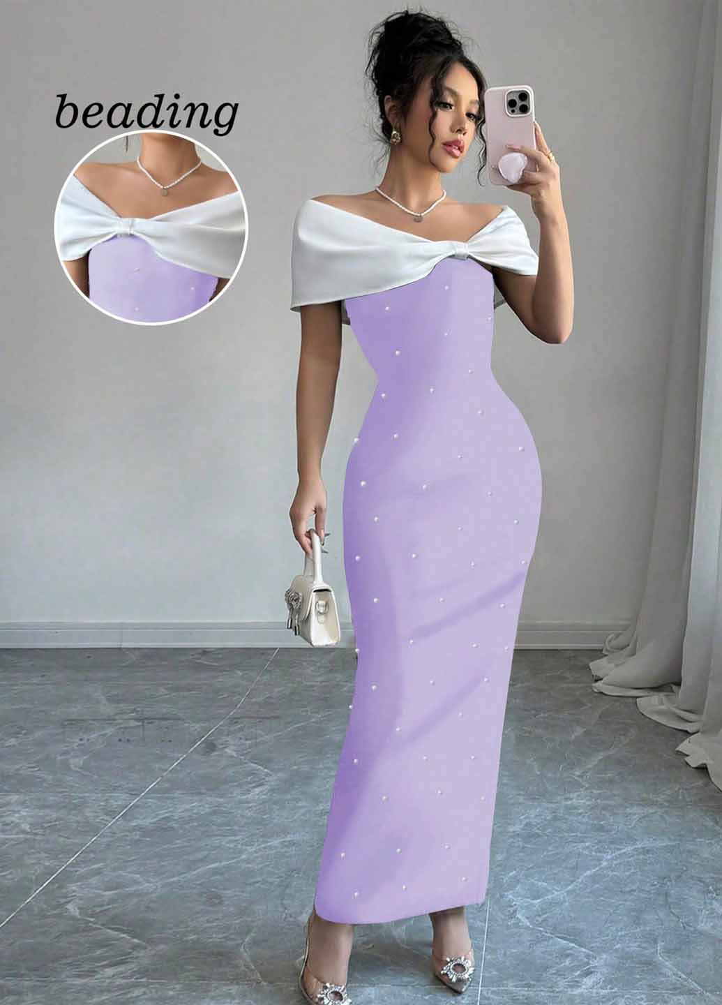 Лиловое вечернее платье силуэтная, футляр SHEIN однотонное