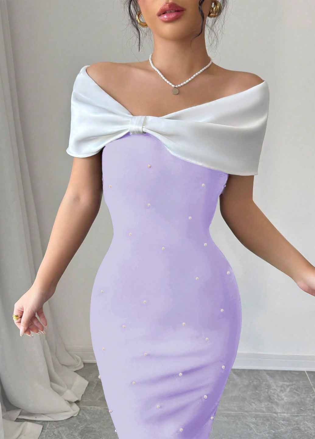 Лиловое вечернее платье силуэтная, футляр SHEIN однотонное