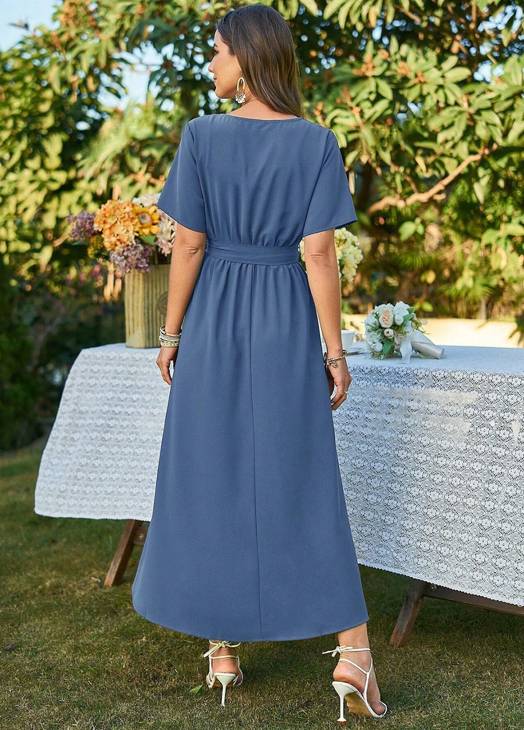 Серо-голубое кэжуал платье SHEIN однотонное