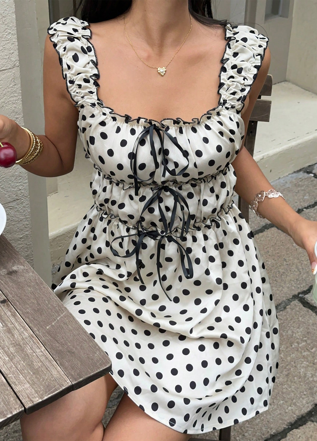 Кремова кежуал сукня кльош SHEIN в горошок