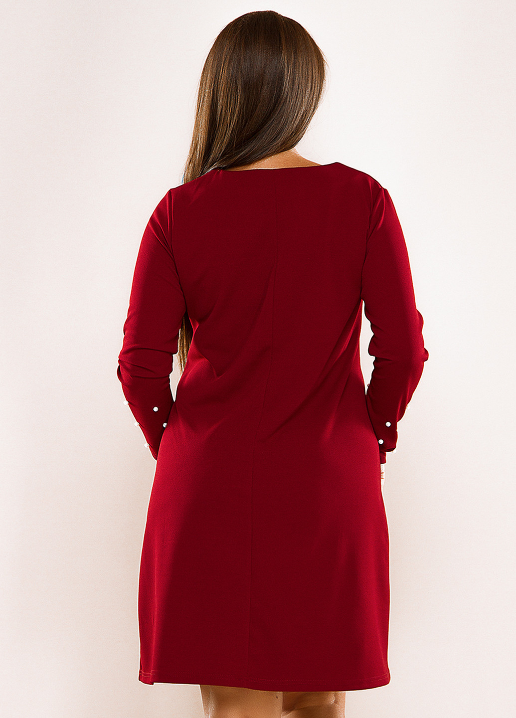 Бордовое кэжуал платье короткое Lady Style однотонное