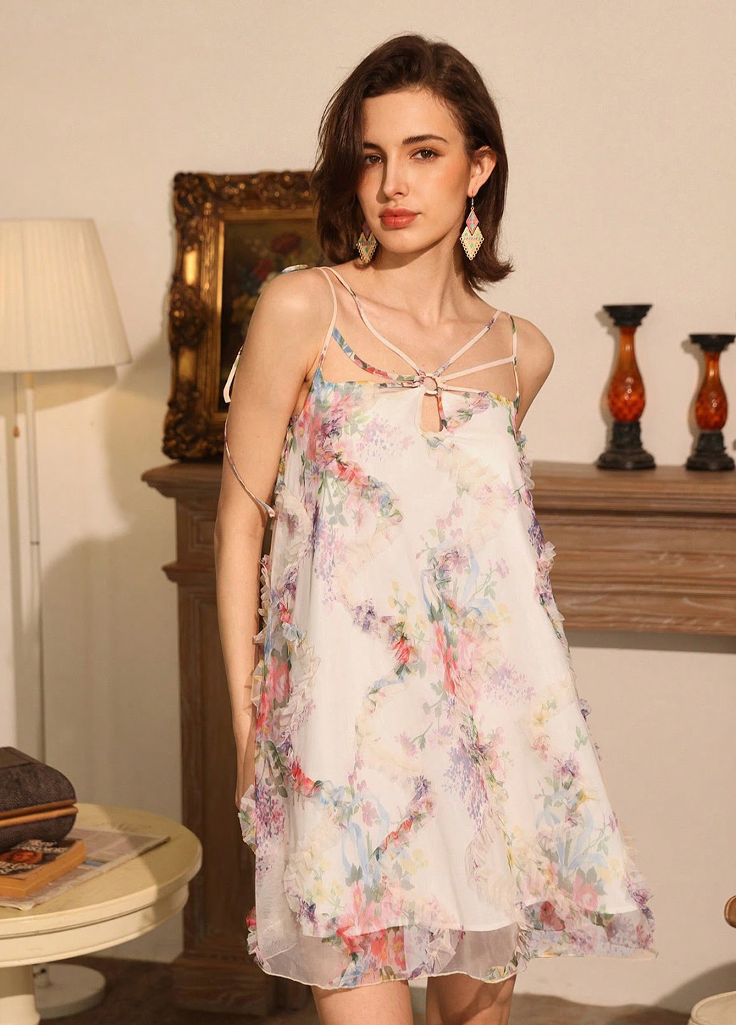 Комбинированное коктейльное, кэжуал платье а-силуэт SHEIN с цветочным принтом