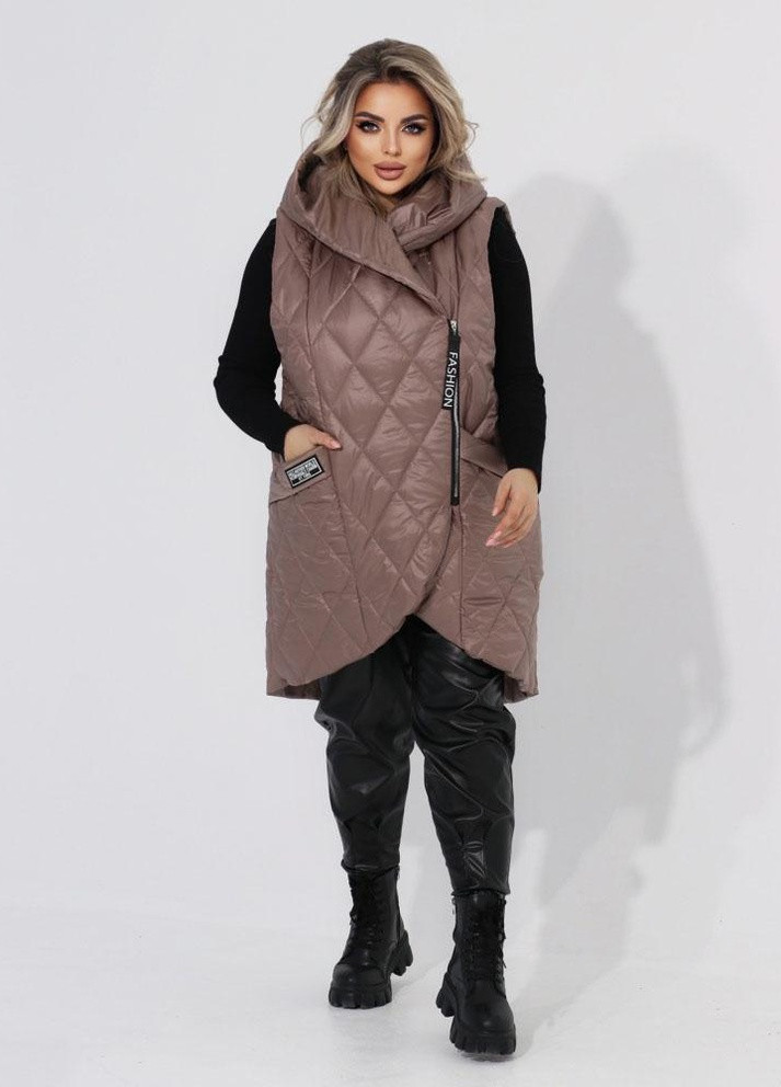 Жіноча жилетка прямого крою з кишенями колір моко р.48/50 356653 New Trend (256163451)