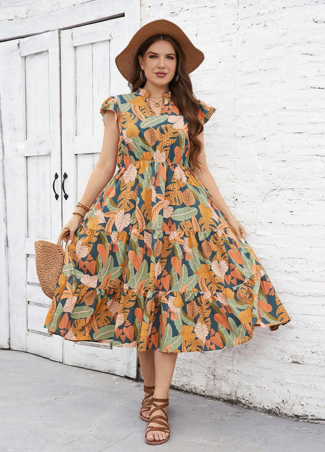 Комбинированное кэжуал платье клеш SHEIN с рисунком