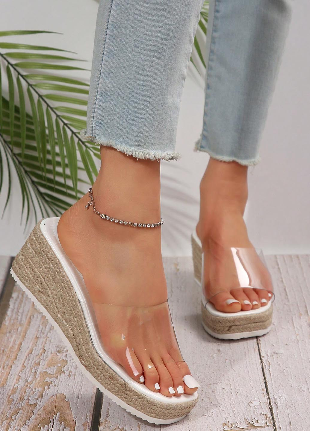 Белые шлепанцы SHEIN на плетеной подошве, прозрачные