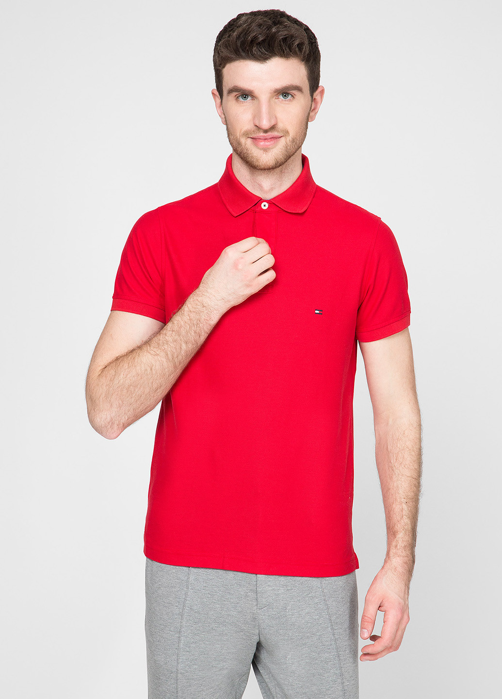 Красная футболка-поло для мужчин Tommy Hilfiger однотонная