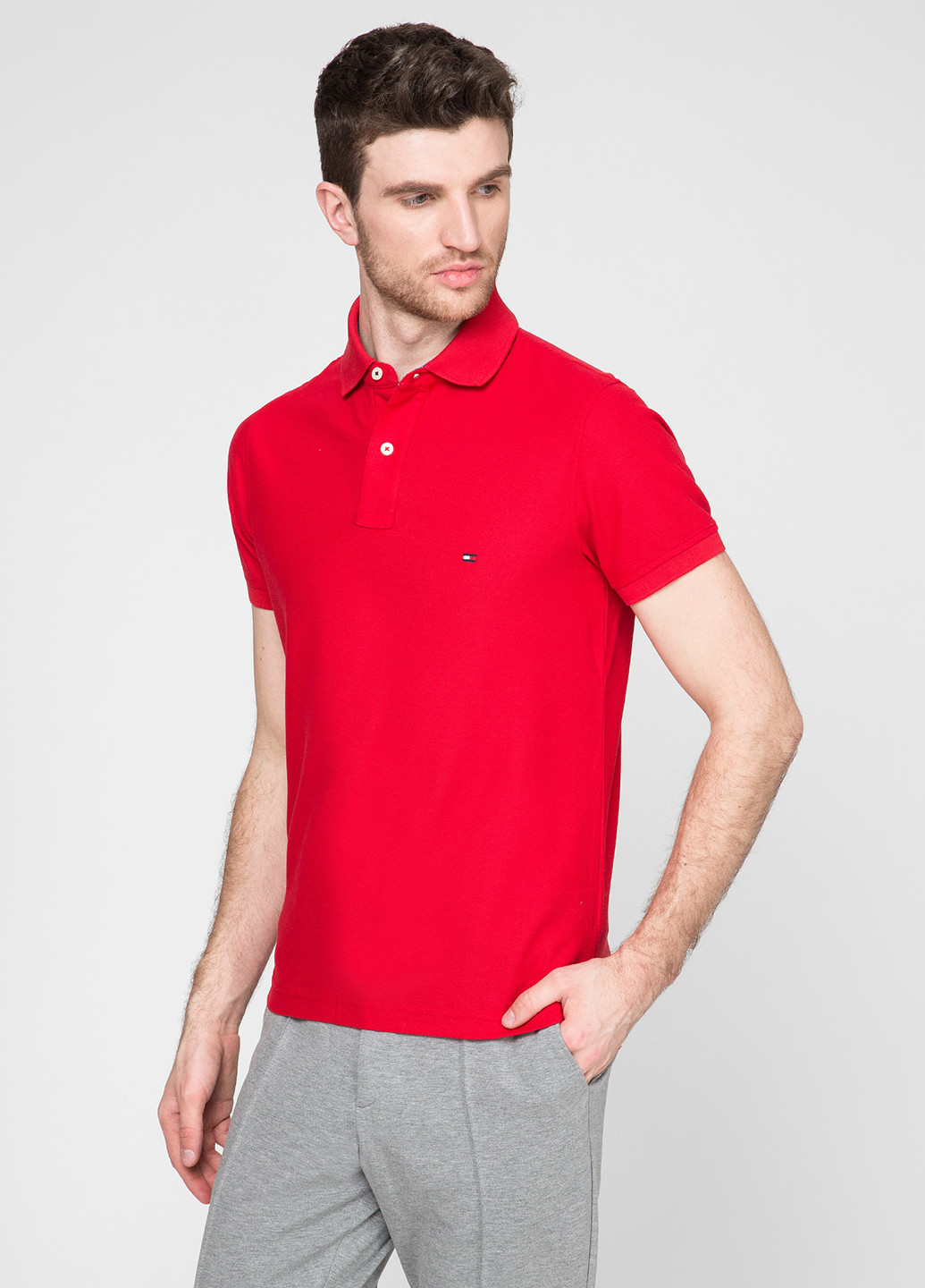 Красная футболка-поло для мужчин Tommy Hilfiger однотонная