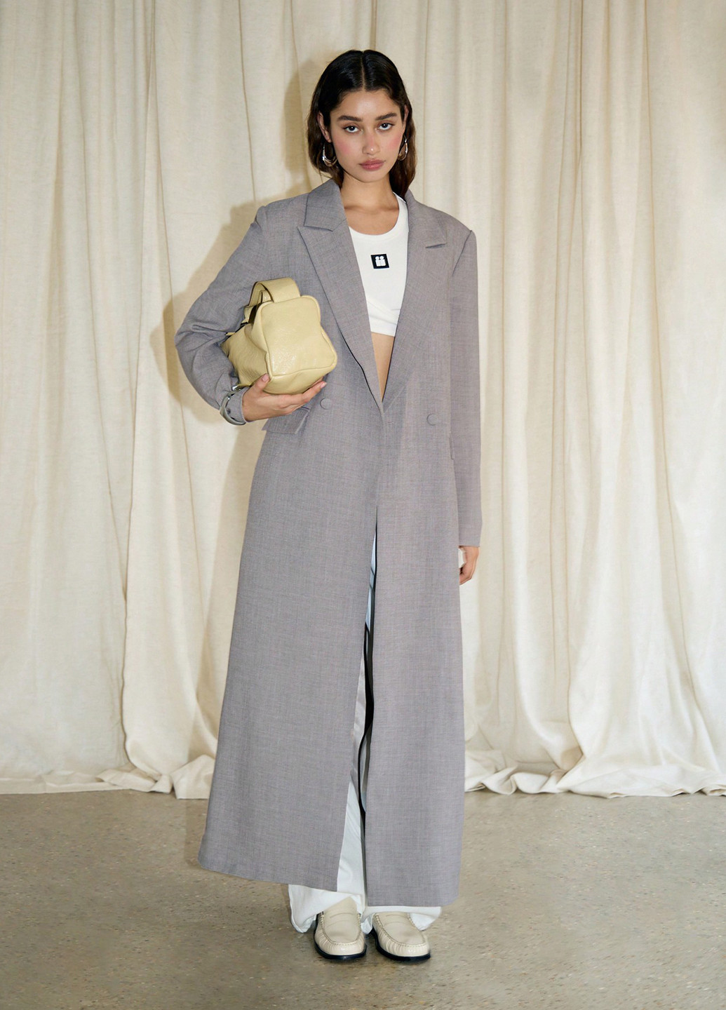 Сіре демісезонне Пальто двобортне SHEIN