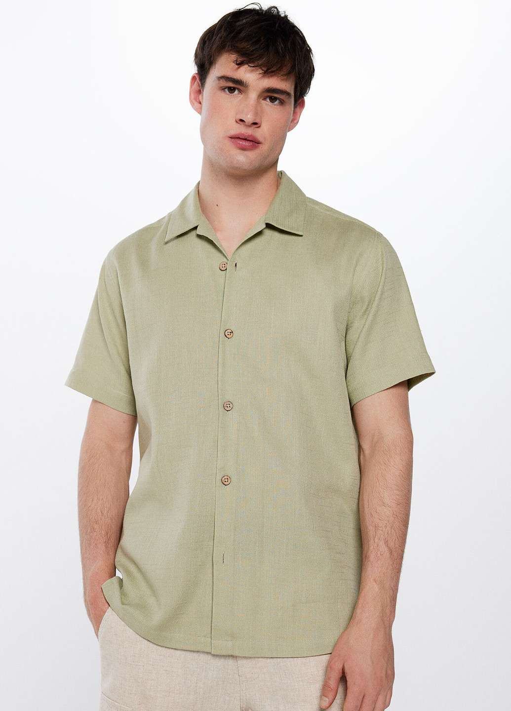Светло-зеленая кэжуал рубашка однотонная Springfield