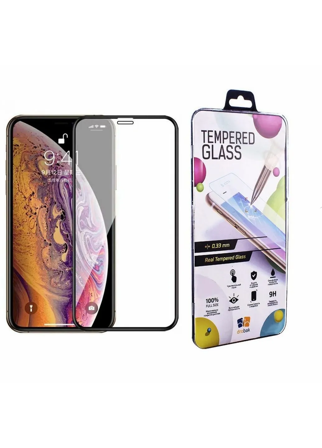 Скло захисне Apple iPhone X Full Cover Full Glue (Black) (121293) (121293) Drobak (249597695)