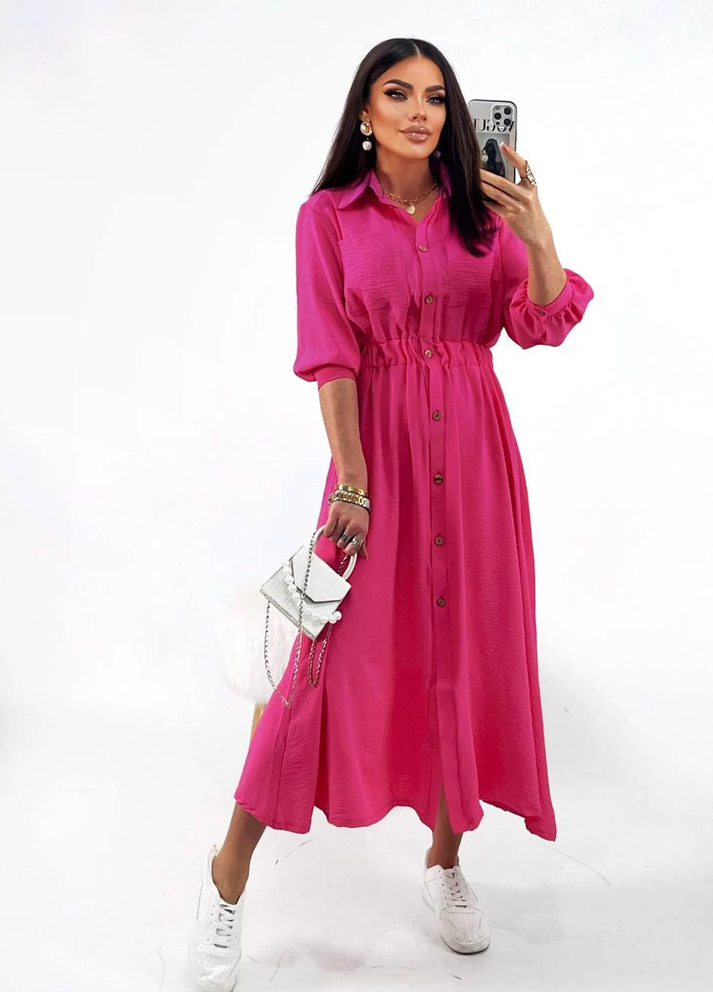 Рожева кежуал сукня сукня-сорочка Fashion однотонна