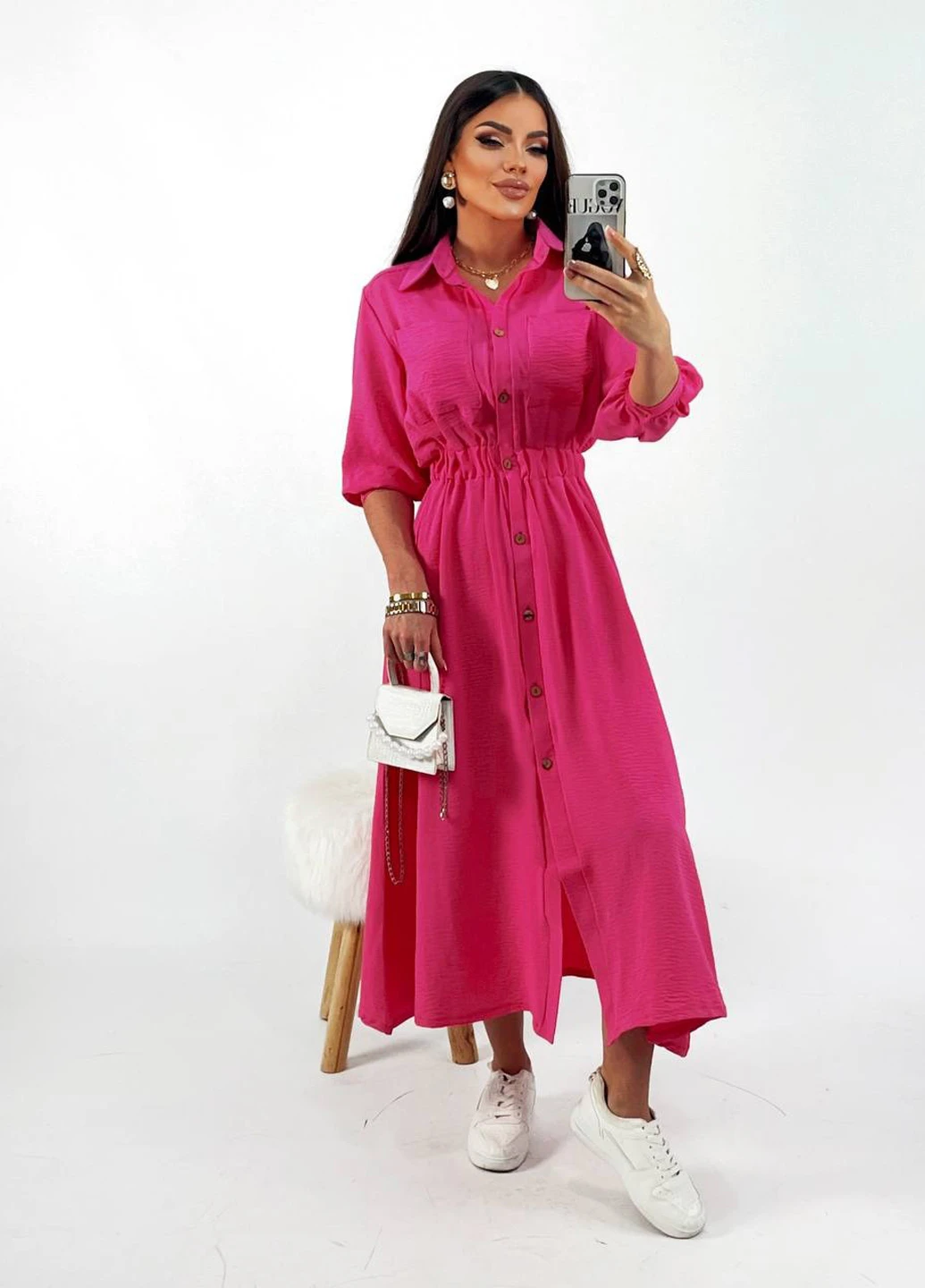 Рожева кежуал сукня сукня-сорочка Fashion однотонна