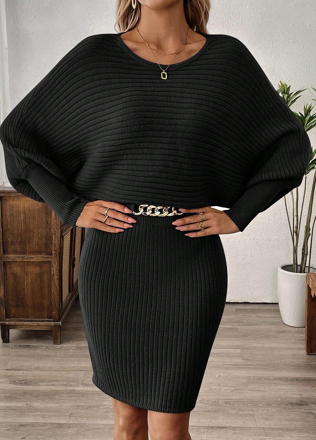 Чорна кежуал сукня сукня светр SHEIN однотонна