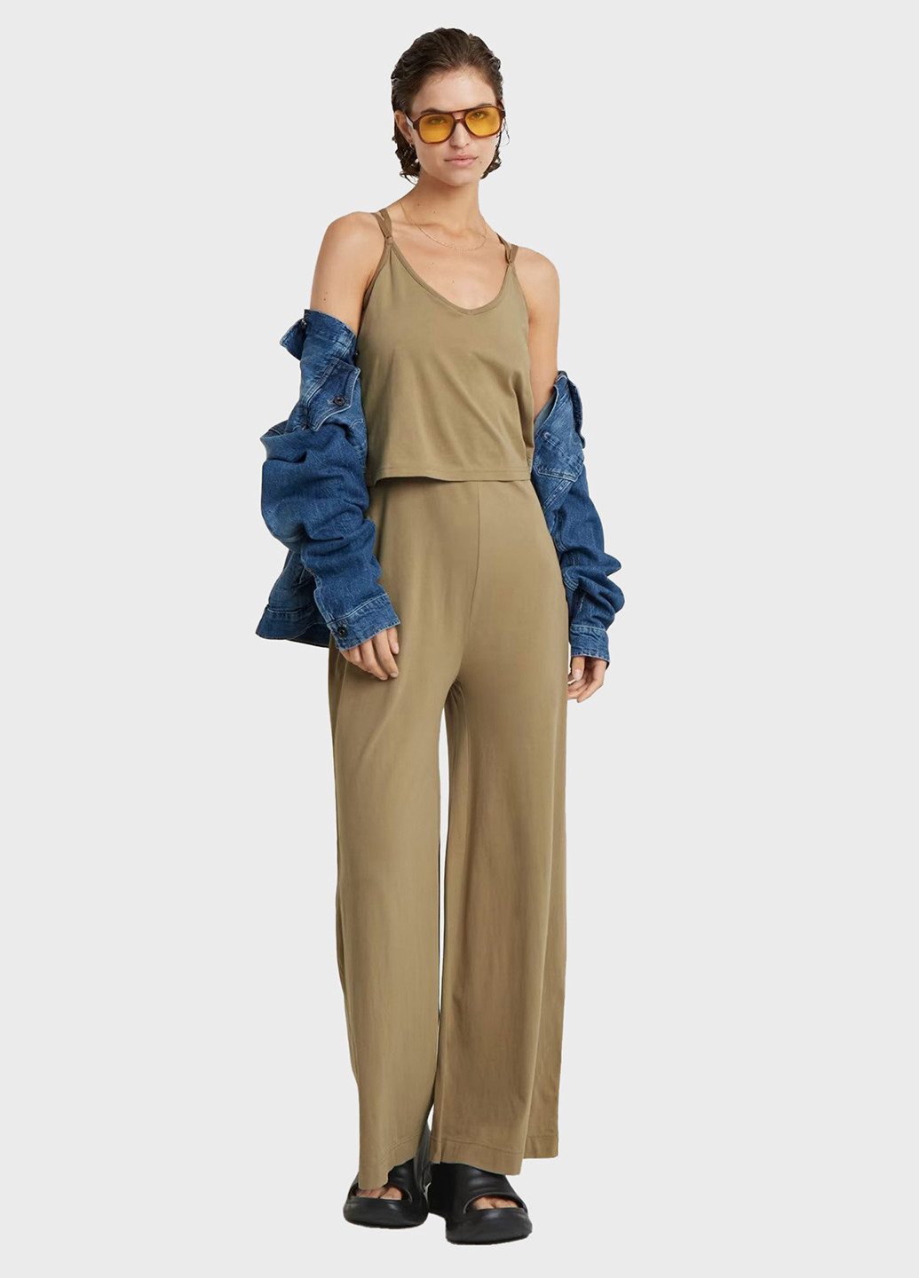 Комбінезон G-Star Raw комбінезон-брюки однотонний пісочний кежуал бавовна, трикотаж