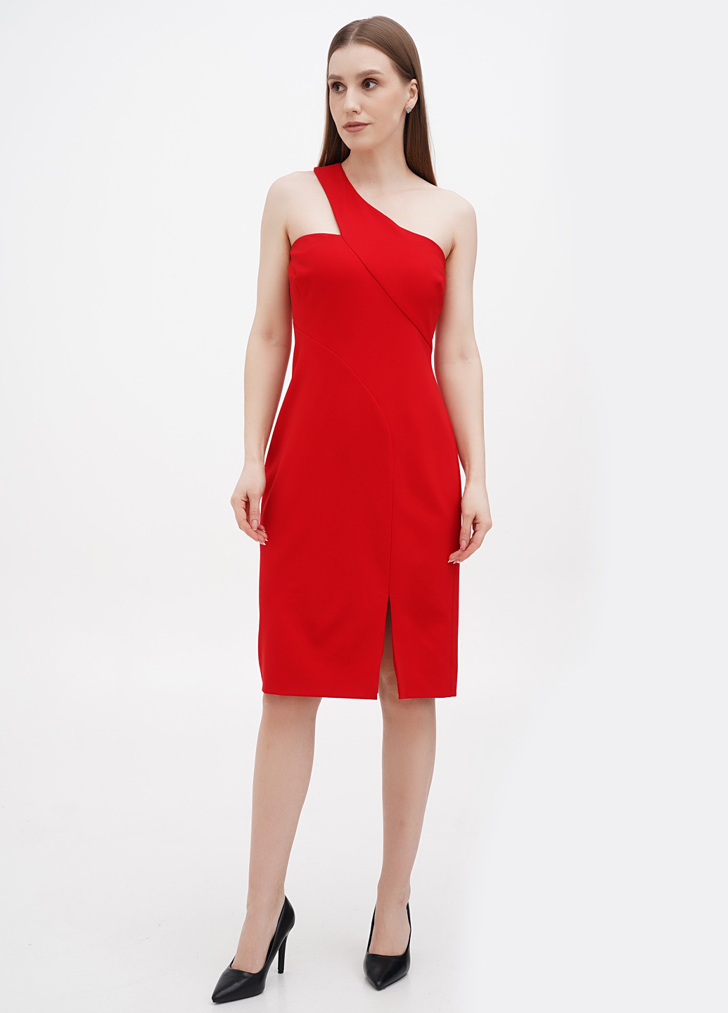 Красное кэжуал платье на одно плечо Ralph Lauren однотонное